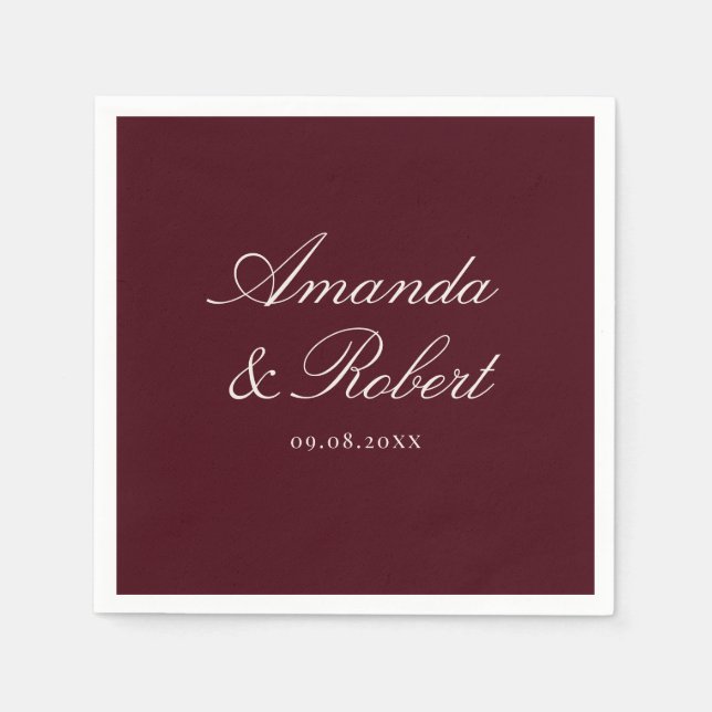 Elegant Calligraphy Burgundy Wedding Napkins (Front)