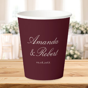 Elegant Calligraphy Burgundy Wedding Paper Cups