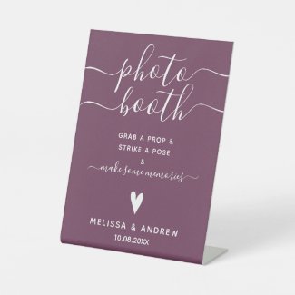 Elegant Calligraphy Burgundy Wedding Photobooth Pedestal Sign