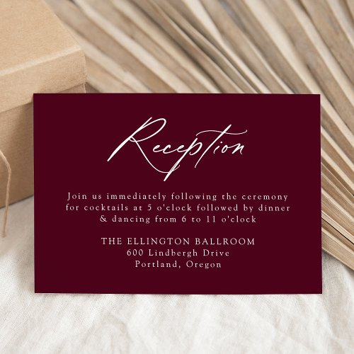 Elegant Calligraphy Burgundy Wedding Reception Enclosure Card