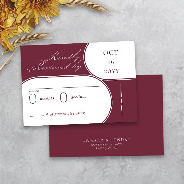 Elegant Calligraphy Burgundy Wedding RSVP Card (Modern burgundy wedding rsvp card from my Wedding Colors collection)
