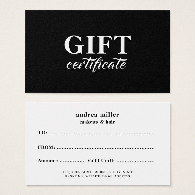 Elegant Calligraphy Business Gift Certificate  (Front & Back)