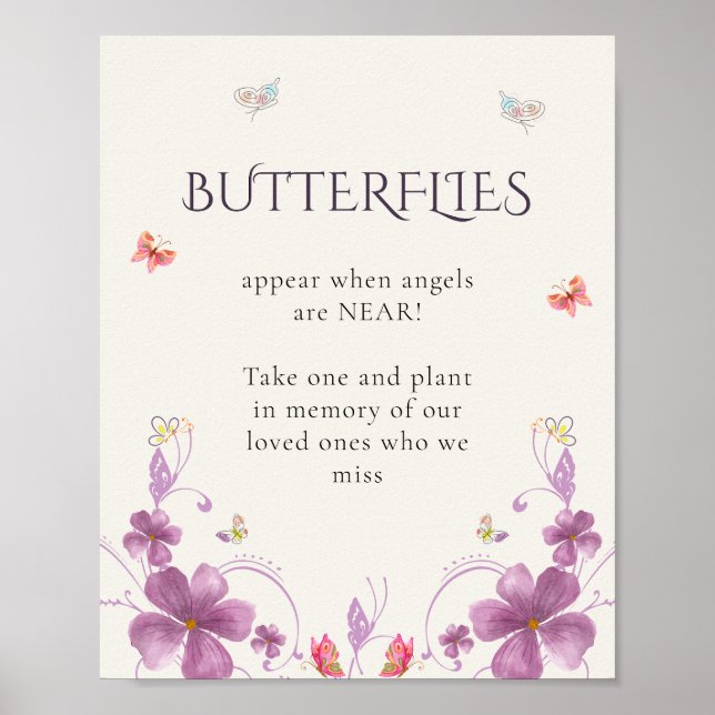 Elegant Calligraphy Butterflies In Loving Memory Poster (Front)