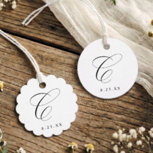 Elegant Calligraphy C Monogram Initial Wedding Favor Tags