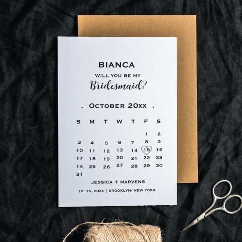 Elegant calligraphy calendar bridesmaid proposal   invitation
