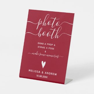 Elegant Calligraphy Carmine Red Wedding Photobooth Pedestal Sign
