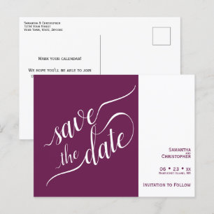 Elegant Calligraphy Cassis Wedding Save the Date Announcement Postcard