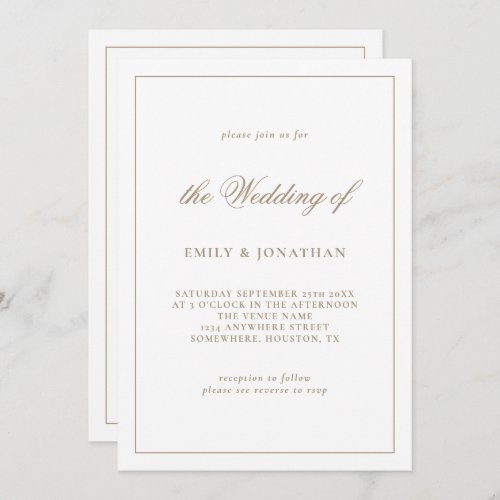Elegant Calligraphy Champagne Gold Wedding Invitation
