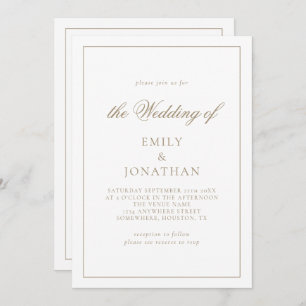 Elegant Calligraphy Champagne Gold Wedding Invitation