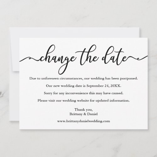 Elegant Calligraphy Change The Date New Date Card