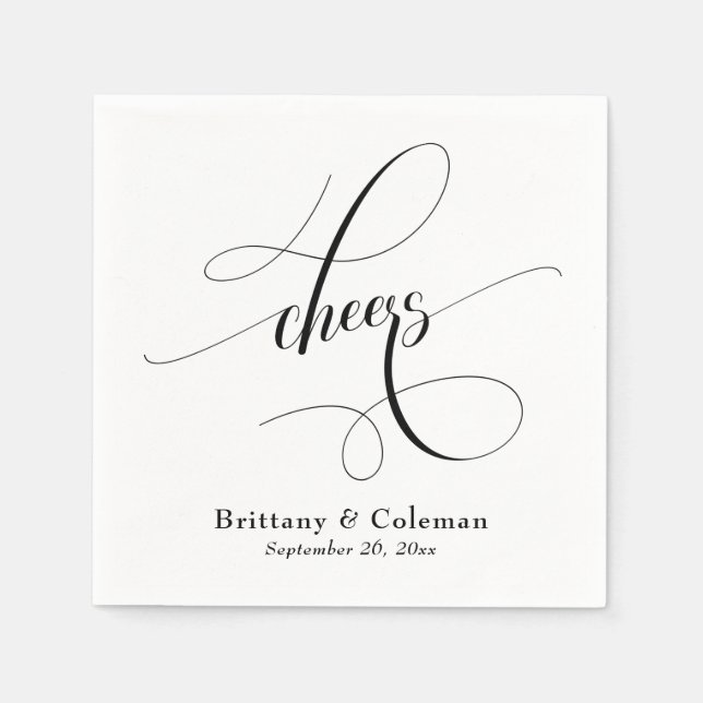 Elegant Calligraphy Cheers Festive Wedding Napkins (Front)