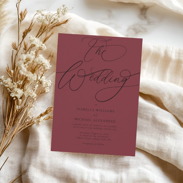Elegant Calligraphy Cherry Red Wedding Invitation (Creator Uploaded)
