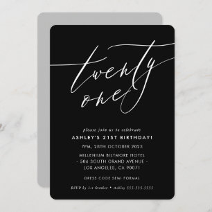 ELEGANT Calligraphy chic 21st birthday black white Invitation