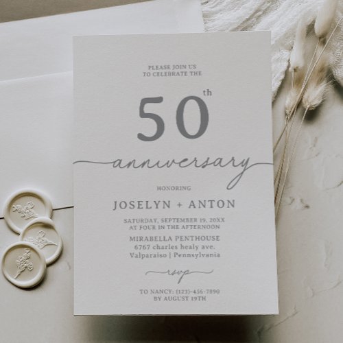 Elegant Calligraphy Chic Gray 50th Anniversary Invitation