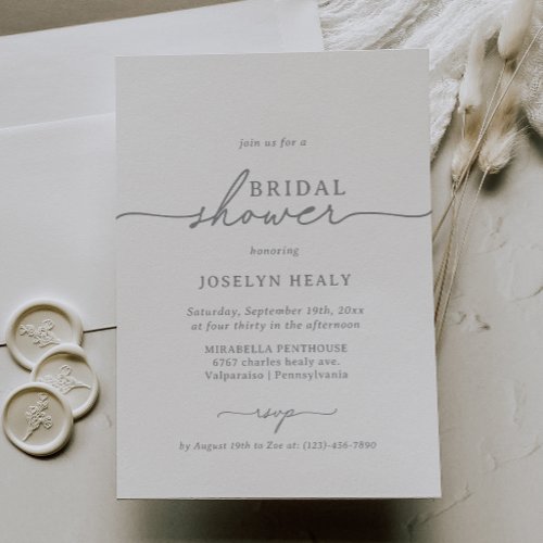 Elegant Calligraphy Chic Gray Bridal Shower Invitation