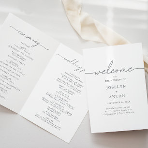 Elegant Calligraphy Chic Gray Folded Wedding Program