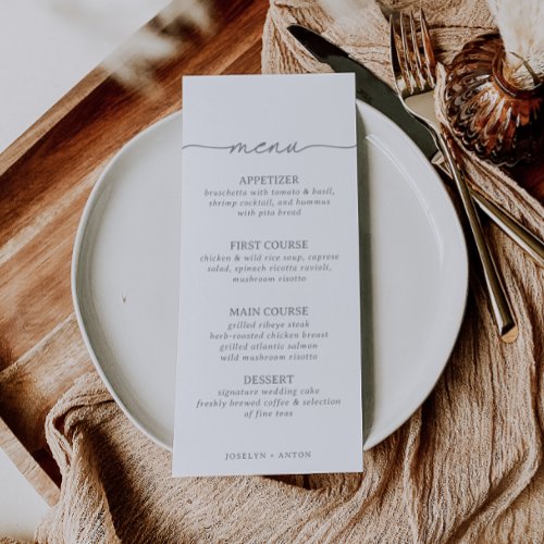 Elegant Calligraphy Chic Gray Wedding Menu Card