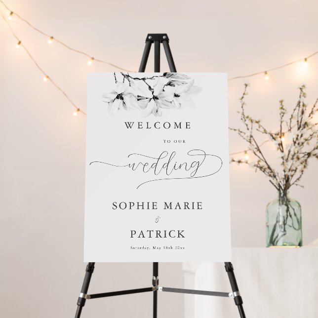 Elegant Calligraphy Chic Magnolia Wedding Welcome Foam Board (In Situ (Stand))