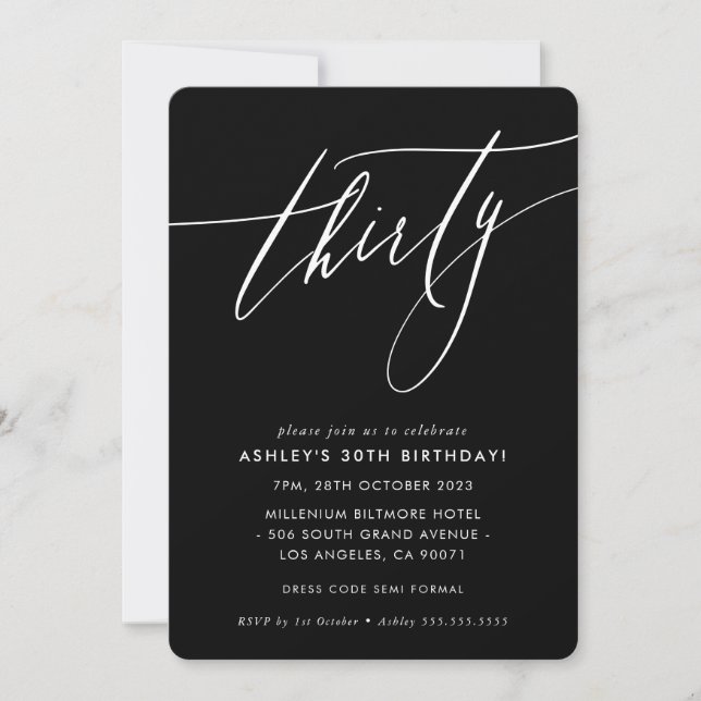 ELEGANT Calligraphy chic stylish 30th birthday Invitation (Front)
