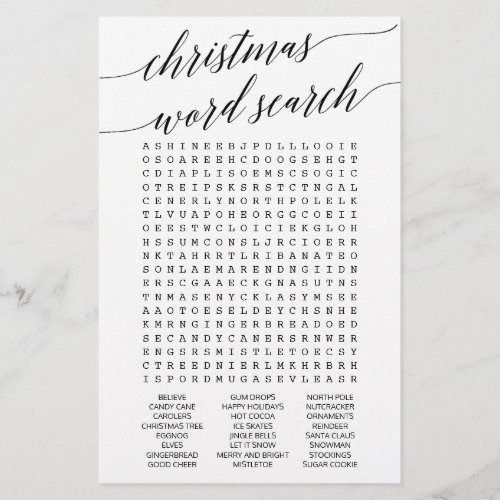 Elegant Calligraphy Christmas Word Search Game Flyer