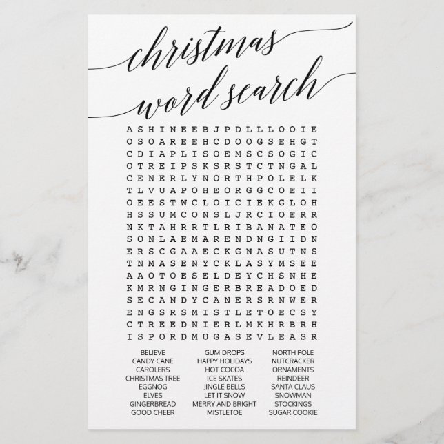 Elegant Calligraphy Christmas Word Search Game Flyer (Back)