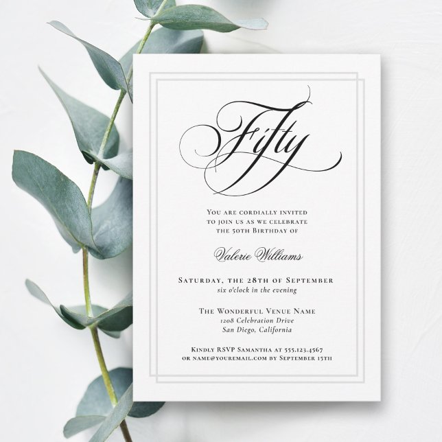 Elegant Calligraphy Classic 50th Birthday Party Invitation (Creator Uploaded)