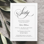 Elegant Calligraphy Classic 60th Birthday Party Invitation<br><div class="desc">Plan an elegant 60th birthday celebration with this classic white party invitation featuring lovely calligraphy script spelling out "Sixty" in formal style. This tasteful gender-neutral invitation has a double lined frame in subtle silver-gray surrounding your text. Personalize the easy-to-use text template with your event details. For your convenience, this invitation...</div>