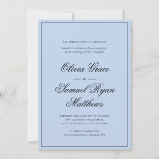 Elegant Calligraphy Classic Border Blue Wedding Invitation