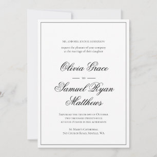Elegant Calligraphy Classic Border White Wedding Invitation