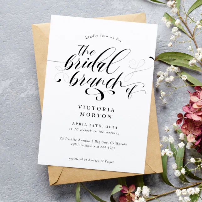 Elegant Calligraphy Classic Bridal Brunch Invitation | Zazzle