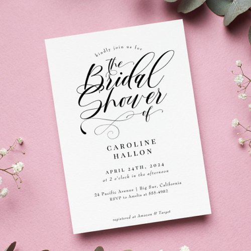 Elegant Calligraphy Classic Bridal Shower Invitati Invitation
