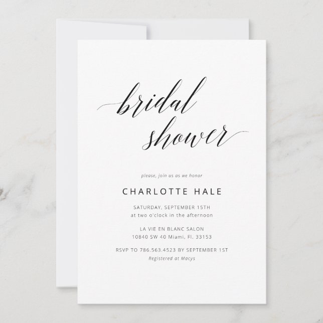 Elegant Calligraphy Classic Bridal Shower Invitation (Front)