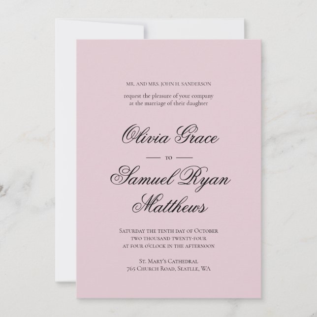 Elegant Calligraphy Classic Dusty Pink Wedding Invitation (Front)