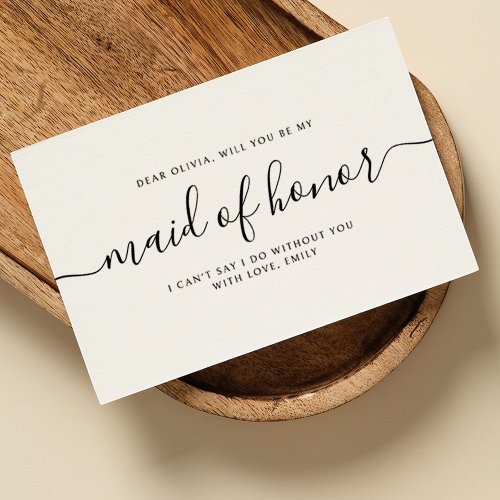 Elegant Calligraphy Classic Maid of Honor Proposal Note Card