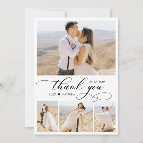Elegant Calligraphy Classic Photo Collage Wedding Thank You Card
