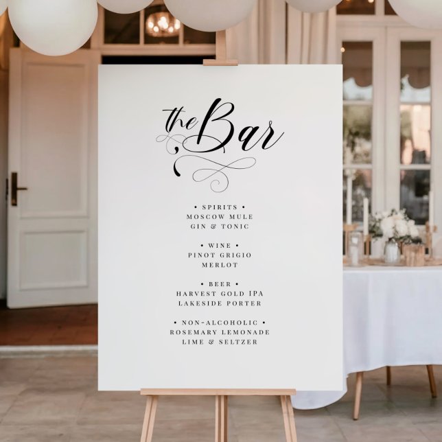 Elegant Calligraphy Classic Wedding Bar Menu Foam Board (Creator Uploaded)