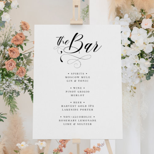 Elegant Calligraphy Classic Wedding Bar Menu Foam Board