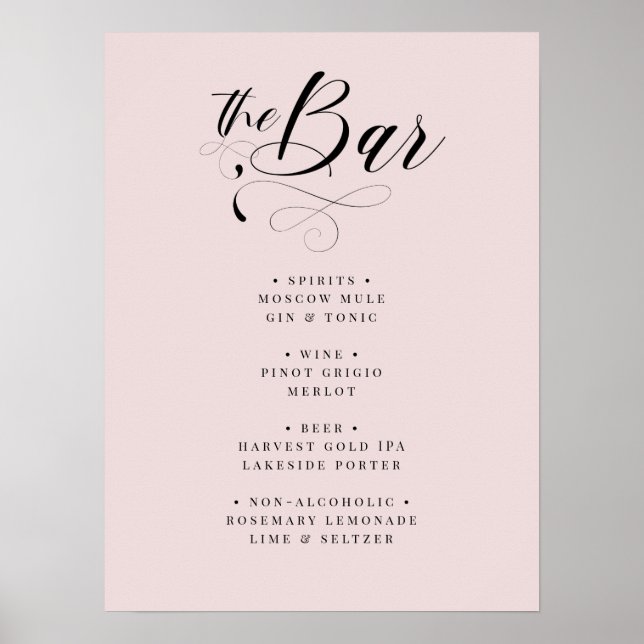 Elegant Calligraphy Classic Wedding Bar Menu Poste Poster (Front)