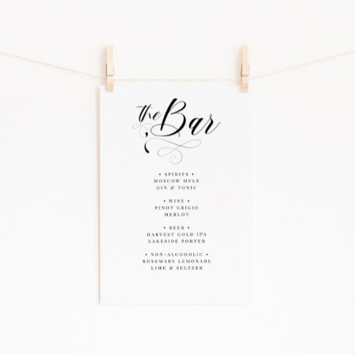 Elegant Calligraphy Classic Wedding Bar Menu Poster