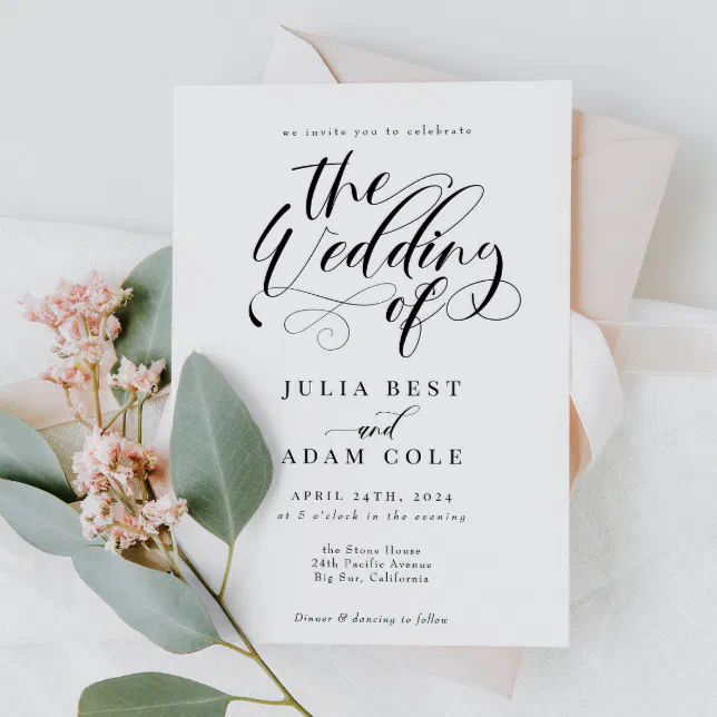 Elegant Calligraphy Classic Wedding Invitation | Zazzle