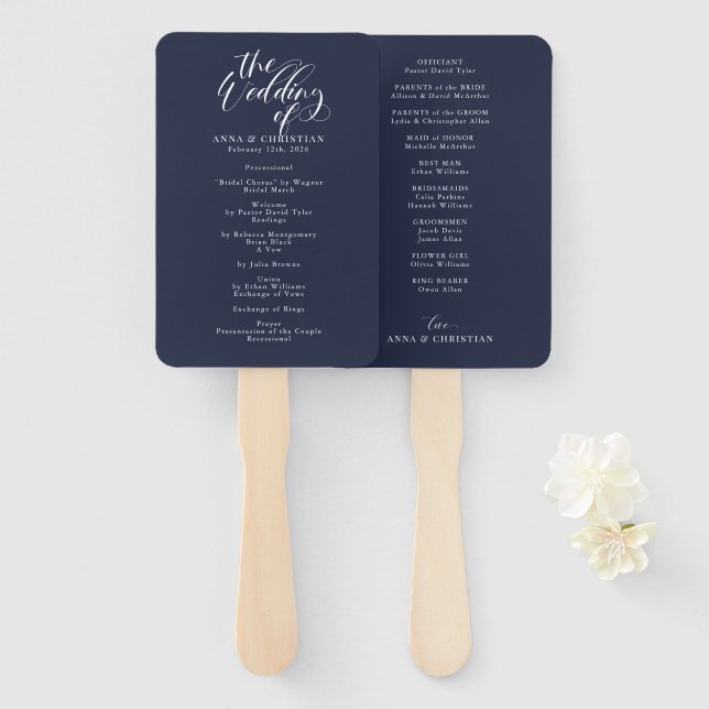 Elegant Calligraphy Classic Wedding Program Hand F Fan (Front and Back)