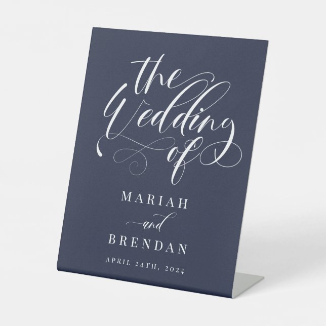 Elegant Calligraphy Classic Wedding Welcome Pedest Pedestal Sign (Front)