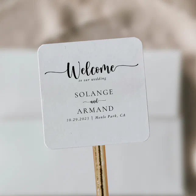 Elegant Calligraphy classic Wedding Welcome Square Sticker | Zazzle