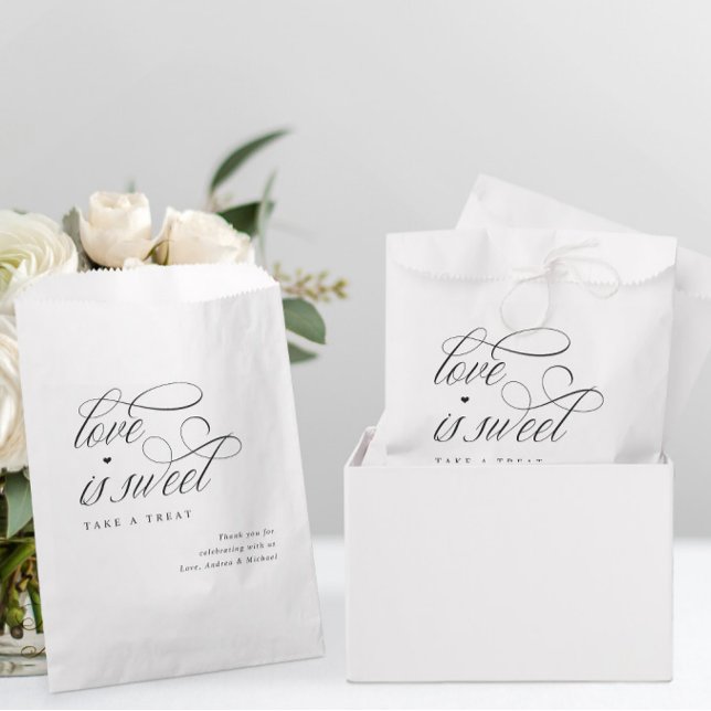 Elegant Calligraphy Classy Luxury Wedding Favor Bag (Elegant Wedding Favor Bags - Wedding Candy Bags - Luxury Calligraphy Script Fancy Heart)
