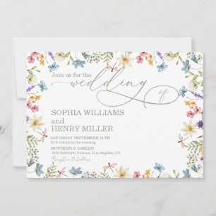 Elegant Calligraphy Colorful Wildflowers wedding Invitation