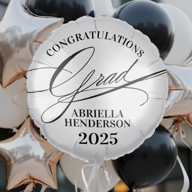 Elegant Calligraphy Congratulations Grad  Balloon (Elegant Custom Graduation Balloons for Graduate Gifts and Graduation Parties)