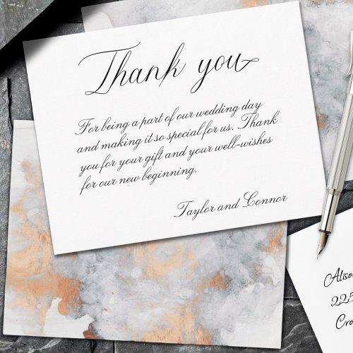 Elegant Calligraphy Copper Marble Watercolor Thank You Card