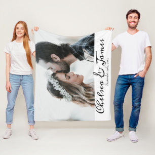 Elegant Calligraphy Couple Photo Fleece Blanket