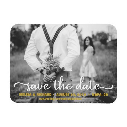 Elegant Calligraphy Couple Photo Save The Date Magnet