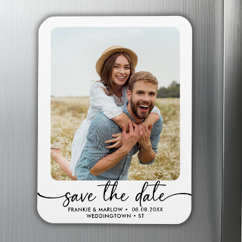Elegant Calligraphy Couple Photo Save The Date  Magnet by frankie_and_marlow at Zazzle